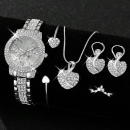 Women's Quartz Watch Gold Luxury Women Ring Necklace Earring Rhinestone Fashion Wristwatch Casual Ladies Watches Jewelry Set 
