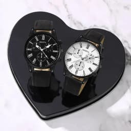 1/2PCS Set Couple Fashion Casual Leather Watches Ladies Simple Dial Quartz Wristwatches Dress Clock Montre Femme