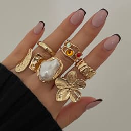 Fashion Gold Color Flower Crystal Imitation Pearl Open Ring for Women Engagement Party Gift Temperament Jewelry 2024 