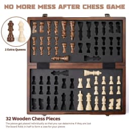 Magnetic Wooden Chess Set 39.37cm/15.5inch with 2 Additional queens, Folding Portable Travel Board, Suitable for Tournament