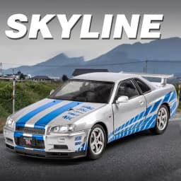 1:24 Nissan GTR R34 Skylin Fast & Furious Alloy Car Model Sound and Light Pull Back Children's Toy Collectibles Birthday gift