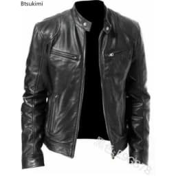 2025 Leather Motorcycle Riding Jacket Men's Slim Fit PU Jacket Outdoor Sports Autumn and Winter Windproof Men's Jacket 5XL