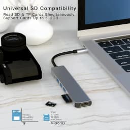 7 in 1 USB C HUB USB 3.0 HDMI 4K 60Hz Video USB2.0 SD TF Card Slot Reader Multi-Ports PD Charging for PC/Laptops/MacBook Pro