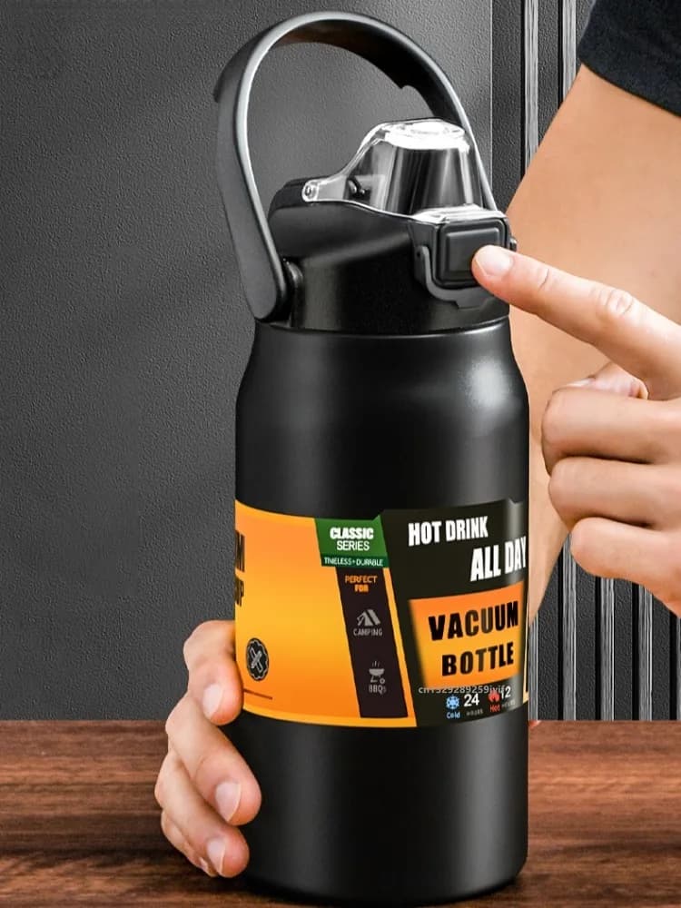 800/1000/1200/1500ML 304 Stainless Steel Thermos with Straw Thermal Mug Cup Sports Vacuum Flasks Cold and Hot Water Bottle