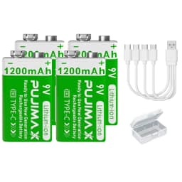 PUJIMAX 9v 1200mAh High Capacity Usb-C Lithium Ion Battery Rechargeable Battery with Type-c Cable for Toys Remote Control Camera