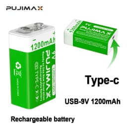 PUJIMAX 9v 1200mAh High Capacity Usb-C Lithium Ion Battery Rechargeable Battery with Type-c Cable for Toys Remote Control Camera