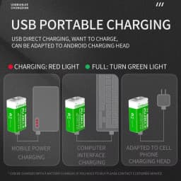 PUJIMAX 9v 1200mAh High Capacity Usb-C Lithium Ion Battery Rechargeable Battery with Type-c Cable for Toys Remote Control Camera