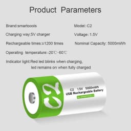 1.5V 5000mWh LR14 C Size Li-po Rechargeable Battery Type-C Ultra-Fast USB Charging Lithium Battery For Flashlight Gas Cooker