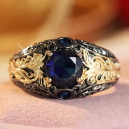 Artistic Vintage Blue Synthetic Zirconia Vine Leaf Cameo Two Tone Women Ring Elegant Gorgeous Banquet Festival Jewelry Accessory