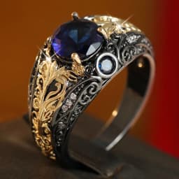 Artistic Vintage Blue Synthetic Zirconia Vine Leaf Cameo Two Tone Women Ring Elegant Gorgeous Banquet Festival Jewelry Accessory