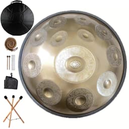 440/432Hz 12/10/9 Notes 22inch Carve Golden Handpan Drum D Minor Steel Tongue Drum Beginner Percussion Instrument Hand Drum Gift