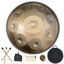 440/432Hz 12/10/9 Notes 22inch Carve Golden Handpan Drum D Minor Steel Tongue Drum Beginner Percussion Instrument Hand Drum Gift