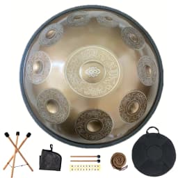 440/432Hz 12/10/9 Notes 22inch Carve Golden Handpan Drum D Minor Steel Tongue Drum Beginner Percussion Instrument Hand Drum Gift