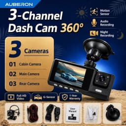 3 Channel Dash Cam 1080P Front Rear Inside Camera 170 Degree Wide Angle Night Vision Loop Recording G-Sensor Rear Camera Car DVR