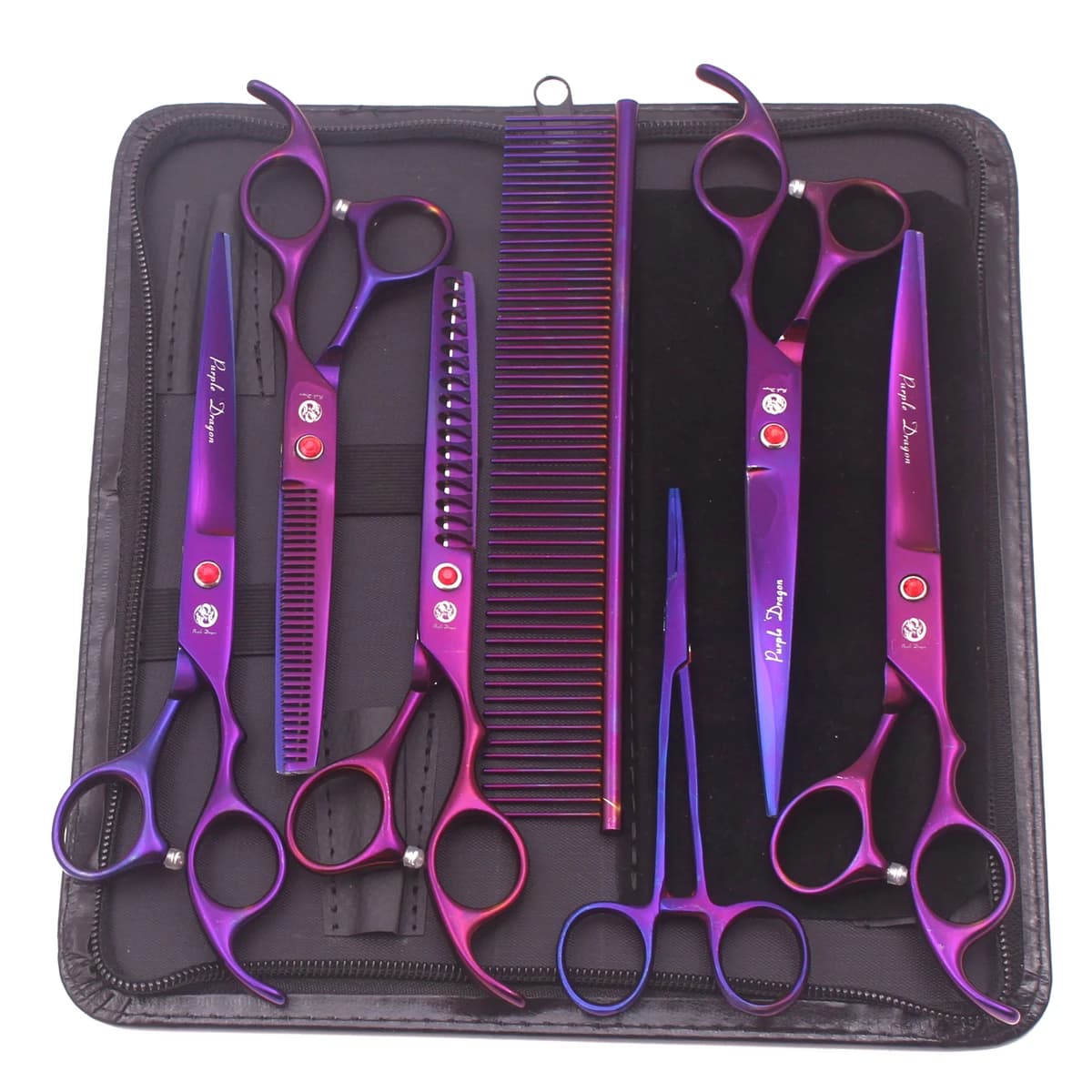 Purple Dragon Pet Scissors 7'' Stainless Dog Groomming Scissors Kit Straight Shears Thinning Shears Chunker Curved Shears Z3003