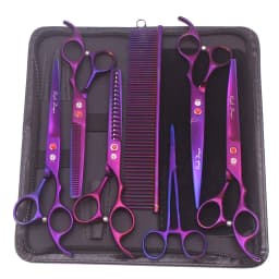 Purple Dragon Pet Scissors 7'' Stainless Dog Groomming Scissors Kit Straight Shears Thinning Shears Chunker Curved Shears Z3003