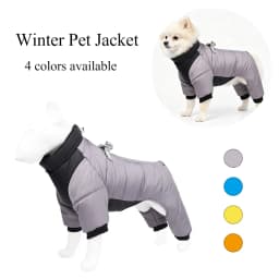 Winter Warm Dog Jacket Reflective Four Legged Clothes Outdoor Waterproof and Windproof Traction Harness Jumpsuit Chihuahua Coat