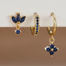 3PCS Fashion Orange Blue Zircon Hanging Earrings Set for Women Stainless Steel Flower Dangle Earring Piercing Jewelry