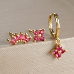3PCS Fashion Orange Blue Zircon Hanging Earrings Set for Women Stainless Steel Flower Dangle Earring Piercing Jewelry