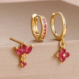 3PCS Fashion Orange Blue Zircon Hanging Earrings Set for Women Stainless Steel Flower Dangle Earring Piercing Jewelry