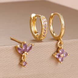 3PCS Fashion Orange Blue Zircon Hanging Earrings Set for Women Stainless Steel Flower Dangle Earring Piercing Jewelry