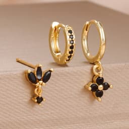 3PCS Fashion Orange Blue Zircon Hanging Earrings Set for Women Stainless Steel Flower Dangle Earring Piercing Jewelry