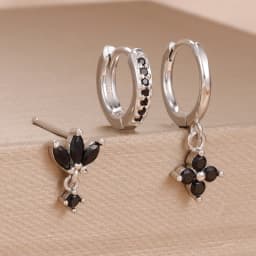 3PCS Fashion Orange Blue Zircon Hanging Earrings Set for Women Stainless Steel Flower Dangle Earring Piercing Jewelry