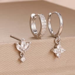 3PCS Fashion Orange Blue Zircon Hanging Earrings Set for Women Stainless Steel Flower Dangle Earring Piercing Jewelry
