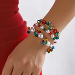 3pcs/set Red Green Crystal Beaded Bracelet for Women Christmas Tree Santa Claus Snowflake Pendant Bracelet New Year Jewelry Gift