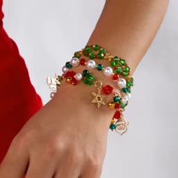 3pcs/set Red Green Crystal Beaded Bracelet for Women Christmas Tree Santa Claus Snowflake Pendant Bracelet New Year Jewelry Gift