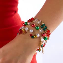 3pcs/set Red Green Crystal Beaded Bracelet for Women Christmas Tree Santa Claus Snowflake Pendant Bracelet New Year Jewelry Gift