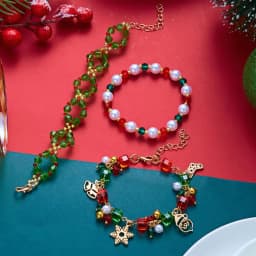 3pcs/set Red Green Crystal Beaded Bracelet for Women Christmas Tree Santa Claus Snowflake Pendant Bracelet New Year Jewelry Gift