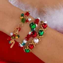 3pcs/set Red Green Crystal Beaded Bracelet for Women Christmas Tree Santa Claus Snowflake Pendant Bracelet New Year Jewelry Gift