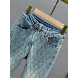 Korean Slim-fit Flared Denim Pants Female New Fashion Elastic High Waist European Goods Rhinestones Trousers Jeans Women Blue