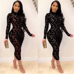 Sexy Sheer Mesh Patchwork Long Sleeve Bodycon Dress Women Night Club Party Plaid Stretchy Slim Midi Dresses Vestidos Para Mujer