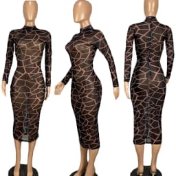 Sexy Sheer Mesh Patchwork Long Sleeve Bodycon Dress Women Night Club Party Plaid Stretchy Slim Midi Dresses Vestidos Para Mujer