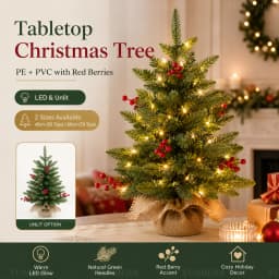 Artificial Christmas Tree Pure PE+PVC+Red Fruit High-grade Desktop Small Christmas Tree 45cm/60cm Family Christmas Decorations