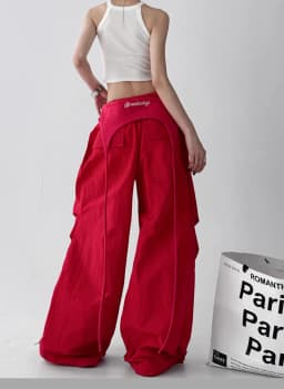 Women's Y2K Style Wide Leg Cargo Pants Cross-layer Straps Design Casual Hip Hop Dance Streetwear Trousers
