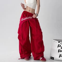 Women's Y2K Style Wide Leg Cargo Pants Cross-layer Straps Design Casual Hip Hop Dance Streetwear Trousers