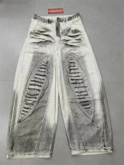 Women's Dirty White Hole Casual Pants 90s Y2k Unisex Street Bottoms Girl Wide Leg Sweatpants Female High Waist Trousers