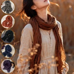 Solid Color Pleated Long Scarves Retro Autumn Winter Cotton Hemp Scarf Warm Neck Wrinkled Twisted Vintage Soft Wrap Shawl