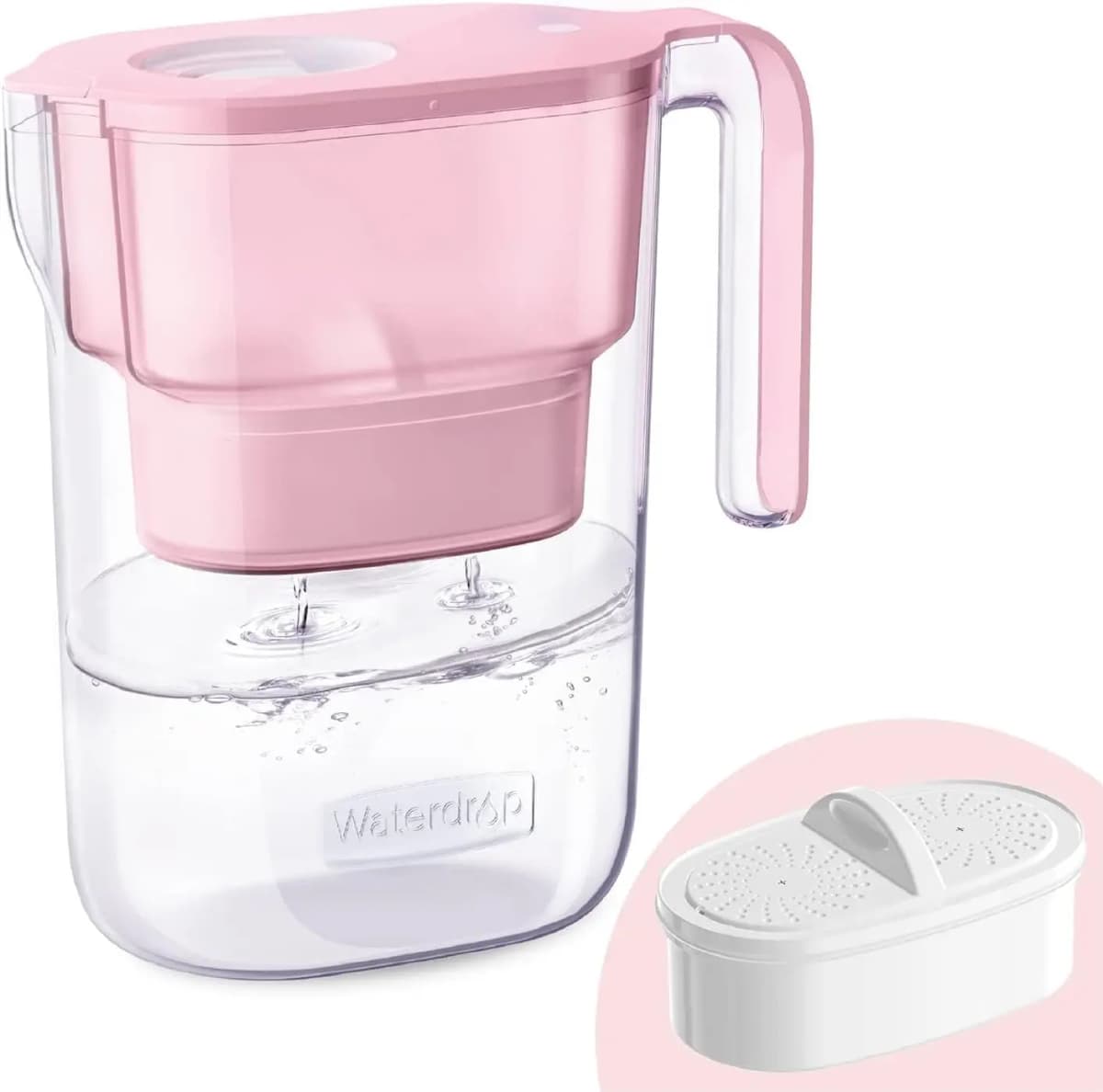 Waterdrop PT-05 Water Filter Pitcher, 7-Cup Capacity, NSF Certified, Pink | 5X Longer Filter Life, Up to 200 Gallons, for Fridge, Countertop, and Gift Giving, Reduces PFOA/PFOS, Chlorine