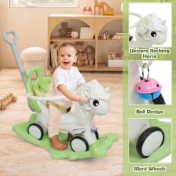2 in 1 Convertible Unicorn Rocking Horse for Toddlers, Kids Ride On Toy with Anti-Fall Guardrail and Safety Belt, Baby Birthday Gift for 12-36 Months