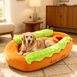 Hot Dog Design Pet Bed Soft Plush Dog Cat Sleeping Mat Removable Washable Pet Bun Sofa Bed