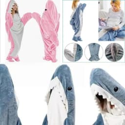 Winter New Shark One-Piece Pajamas Cartoon Animal Sleeping Bag Facecloth Loungewear Warm Leisure Men and Women Trend Pajamas