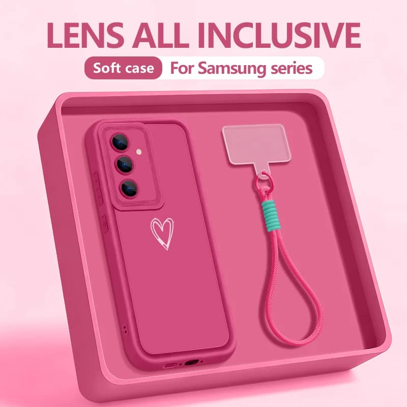 Simple Love Heart Patterned Lanyard Phone Case For Samsung Galaxy A18 A57 A37 A27 A56 A36 A26 A17 A16 A55 A54 A15 Soft TPU Cover