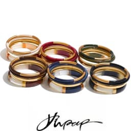 Yhpup 65mm 1Set Stainless Steel Resin Round Layered Bangle Bracelet Multi-Color Autumn Winter Statement Jewelry Waterproof