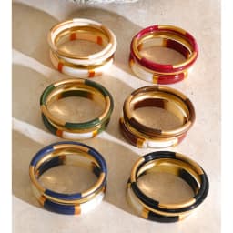 Yhpup 65mm 1Set Stainless Steel Resin Round Layered Bangle Bracelet Multi-Color Autumn Winter Statement Jewelry Waterproof