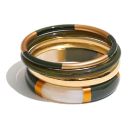 Yhpup 65mm 1Set Stainless Steel Resin Round Layered Bangle Bracelet Multi-Color Autumn Winter Statement Jewelry Waterproof