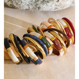 Yhpup 65mm 1Set Stainless Steel Resin Round Layered Bangle Bracelet Multi-Color Autumn Winter Statement Jewelry Waterproof